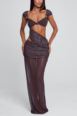 Wide Straps Polka Dot Cut Out Backless Party Maxi Dresses-Black Pre Order