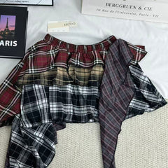 Irregular color-matched plaid half-length skirt