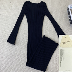 Ruffled-edge off-the-shoulder knitted long dress