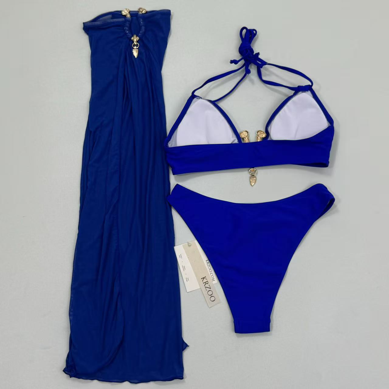 Metal snap long-sleeved three-piece swimming suit