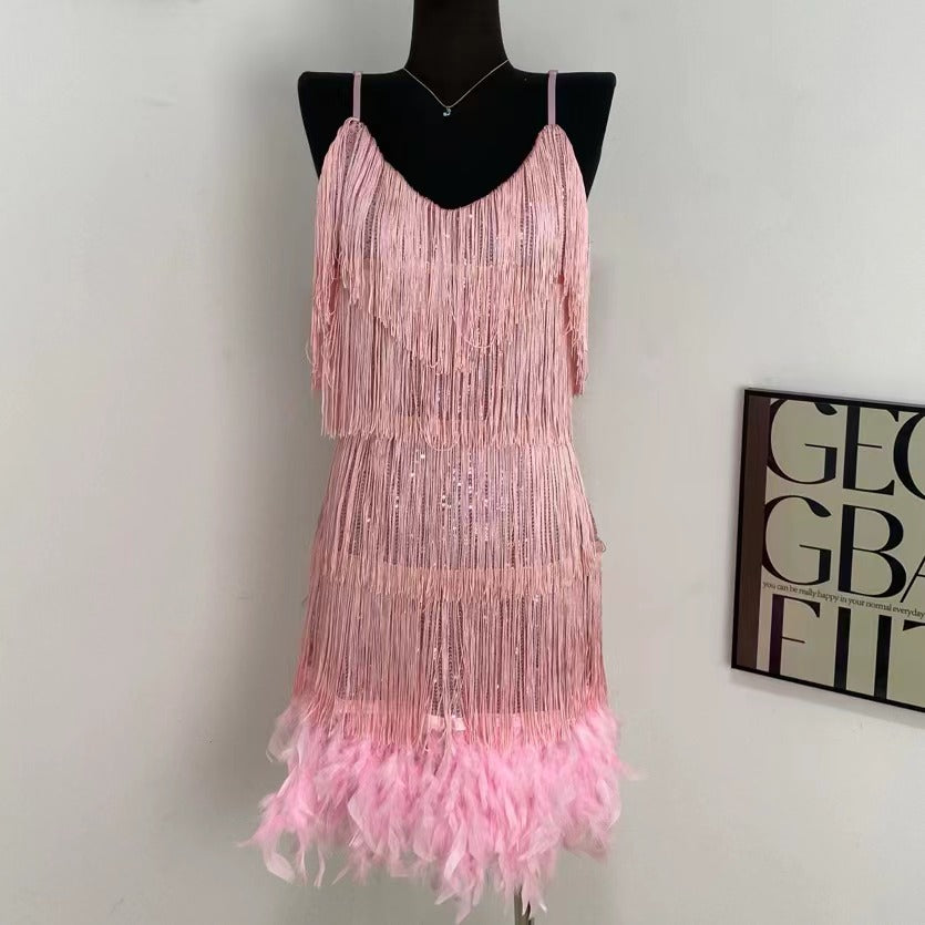 Feather patchwork dress
