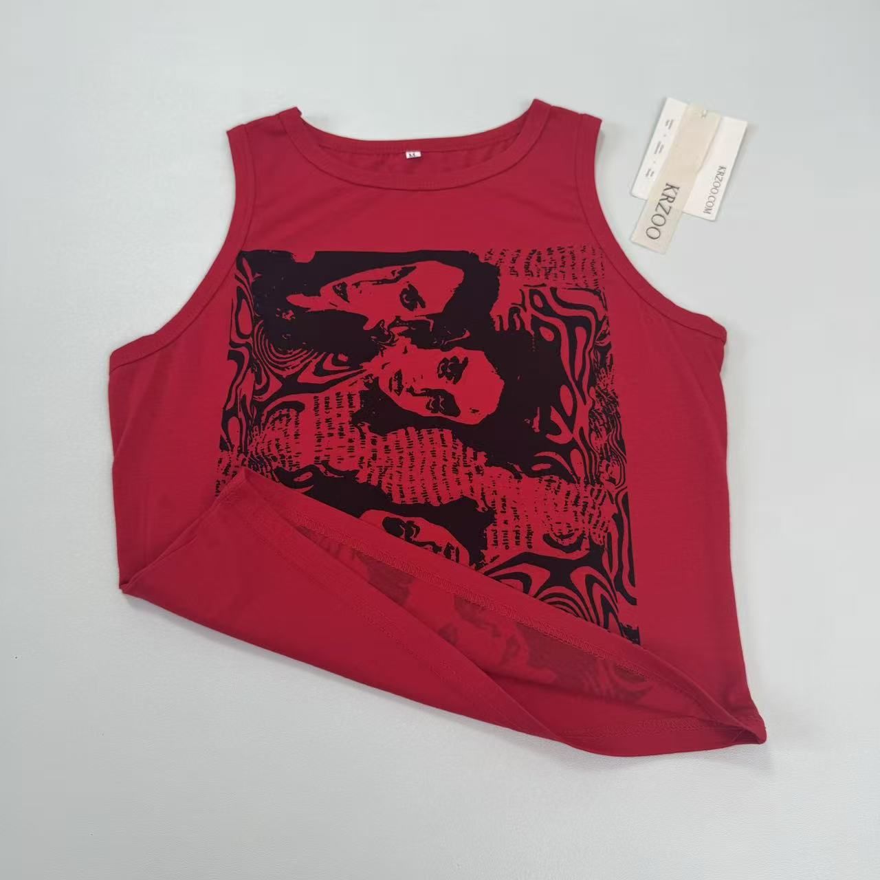 Printed short-sleeved sleeveless vest