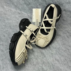 Belted platform ballet shoes with bow ties