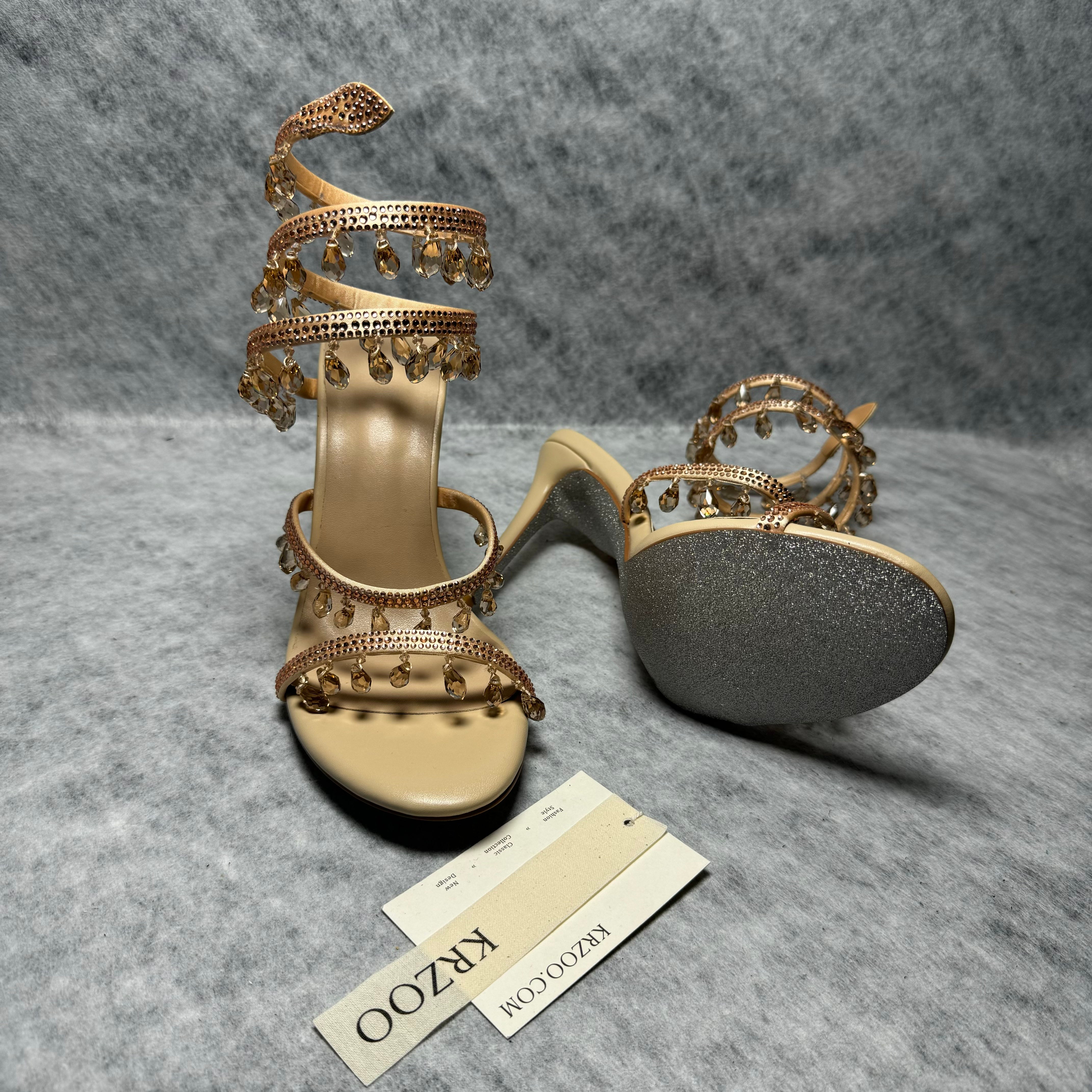 Waterdrop snake-shaped strappy stiletto heels