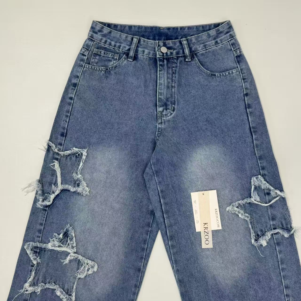 Star High-Waisted Loose Denim Pants