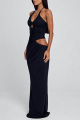 Sequin Patchwork Halter Cutout Slim-Fit Maxi Dresses-Black Pre Order