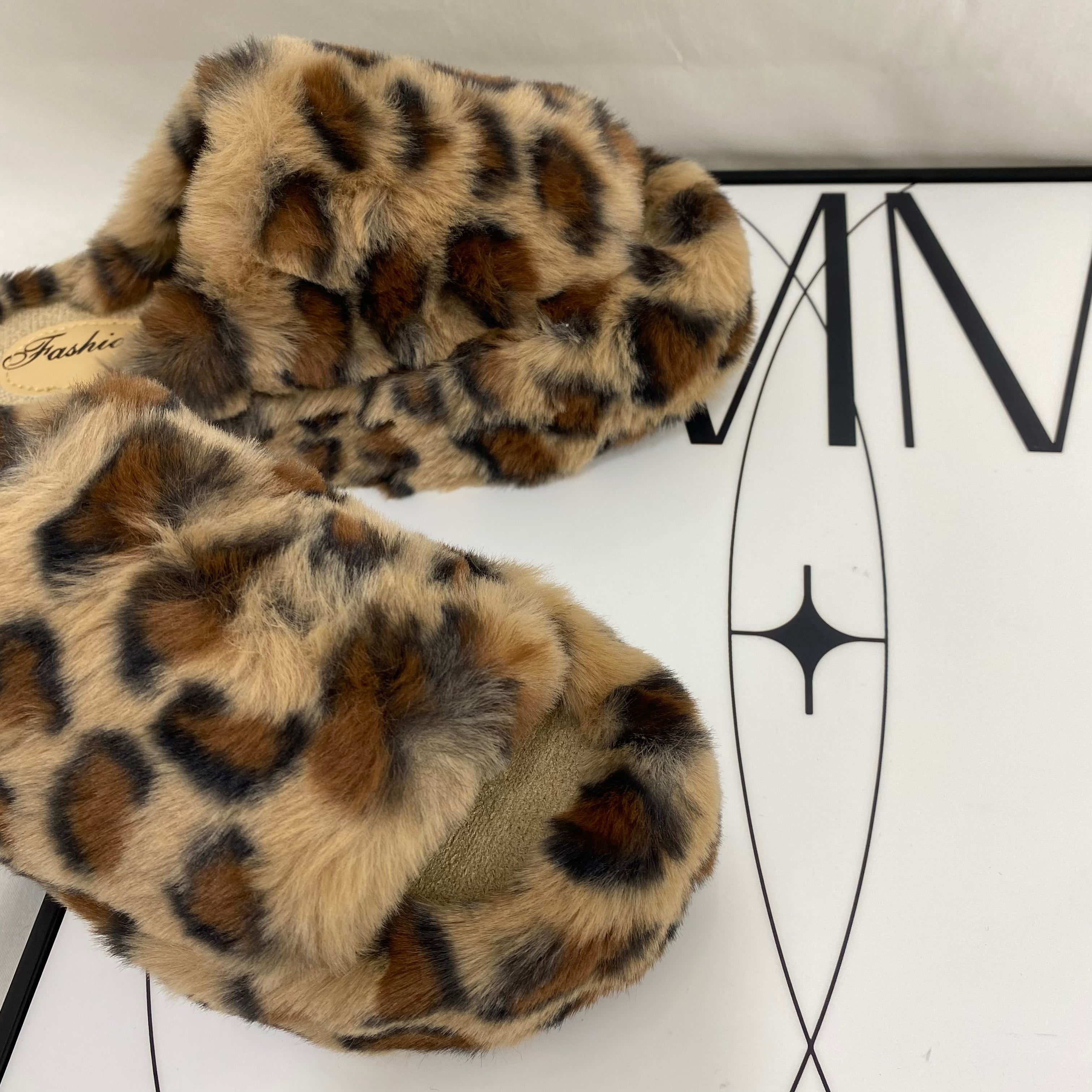 Leopard Print Platform Fur Slippers