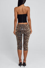 Strapless Top Low-Rise Pants Leopard Sequin Party 2pcs Set-Brown Pre Order