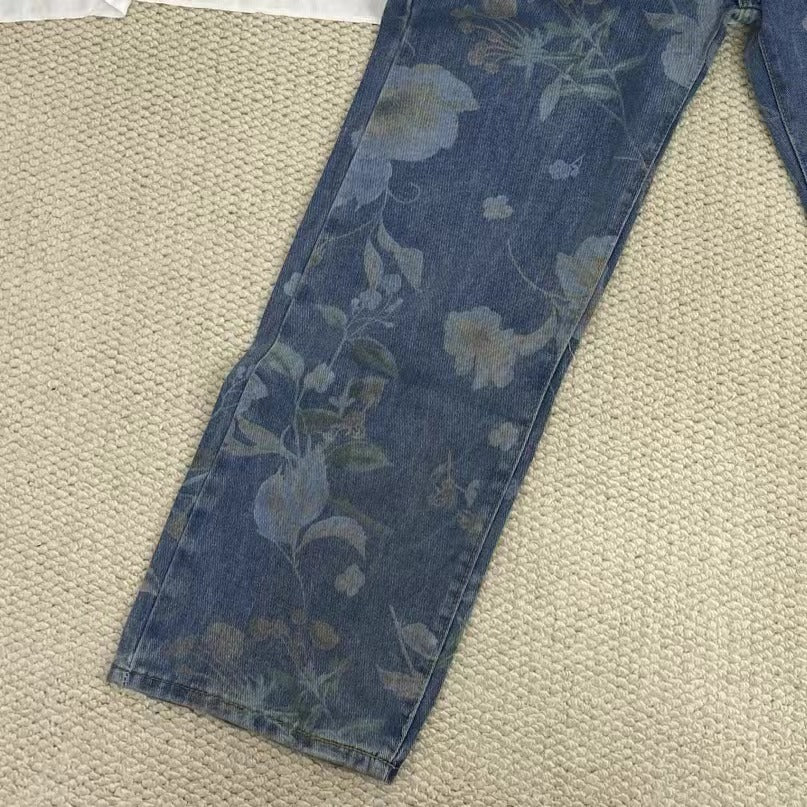 All-Over Floral Wide-Leg Jeans