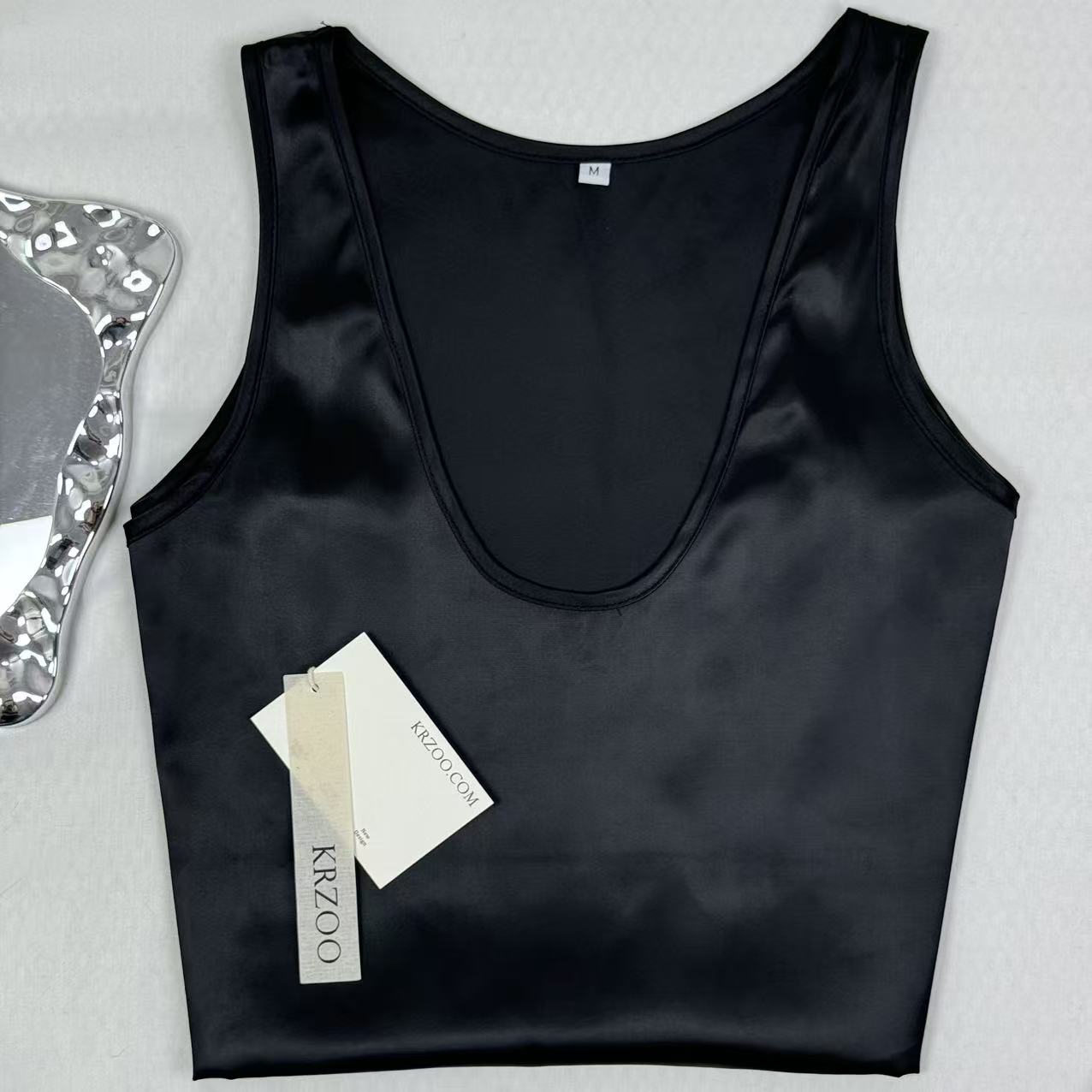 Silk round-neck tank top with straps