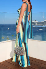 Twisted Strapless Ombre Color Fitted Tie Up Sash Maxi Dresses-Blue Pre Order