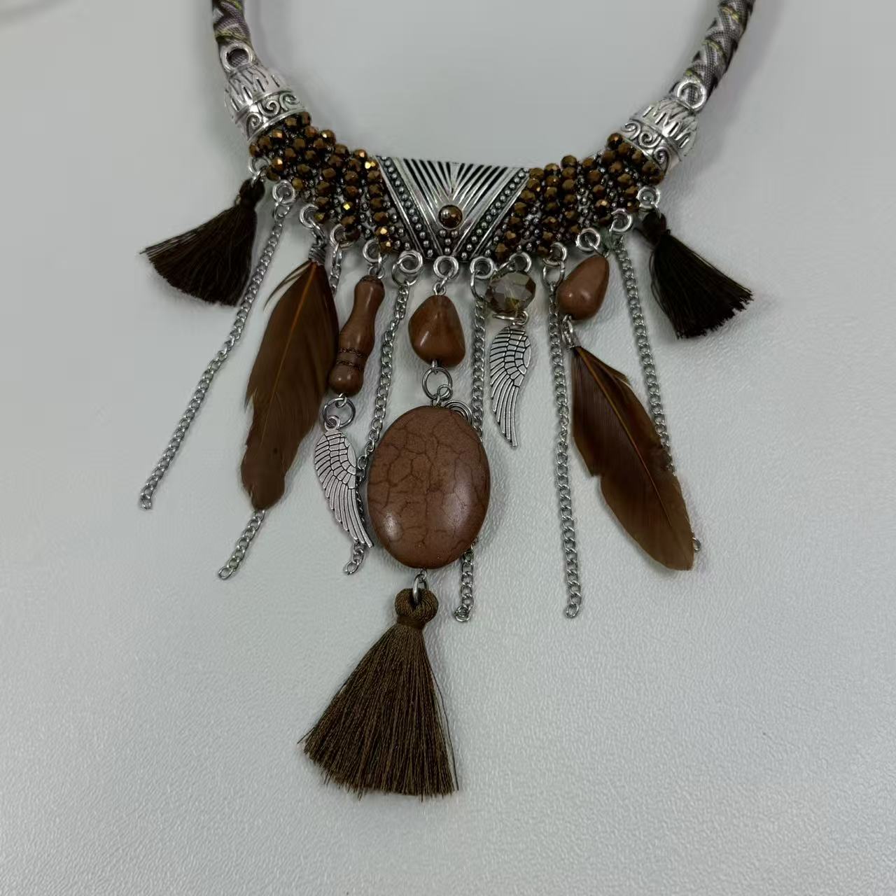 Turquoise Bohemian Feather Necklace