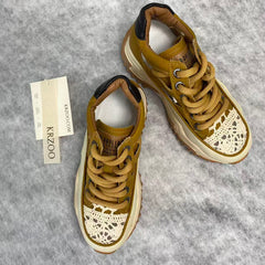 Inner-height soft leather hollow-out casual shoes
