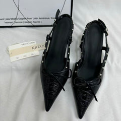 Pointed-Toe Closed-Toe Sandals with Bow Detail