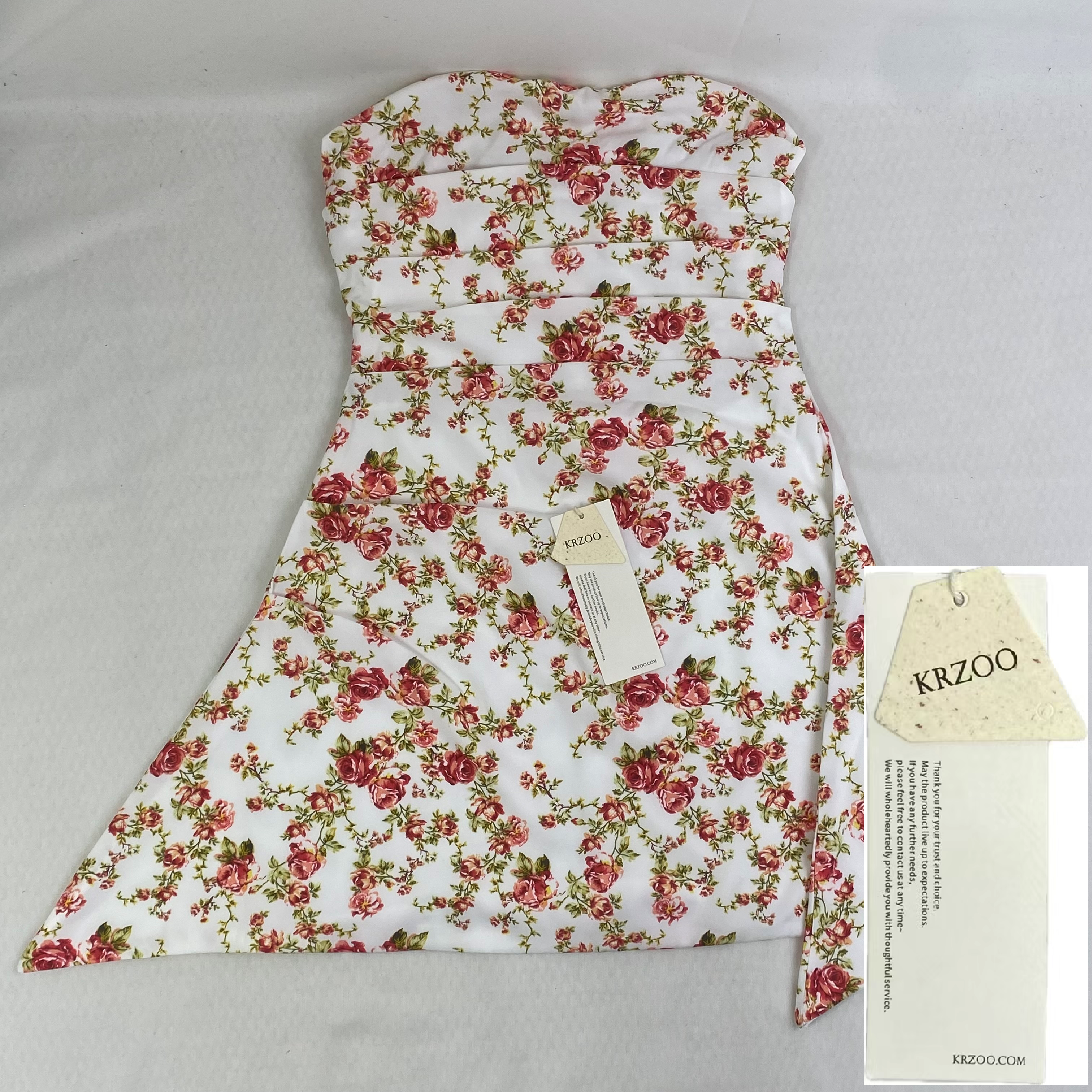 Floral print fitted off-the-shoulder strapless dress