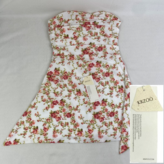 Floral print fitted off-the-shoulder strapless dress