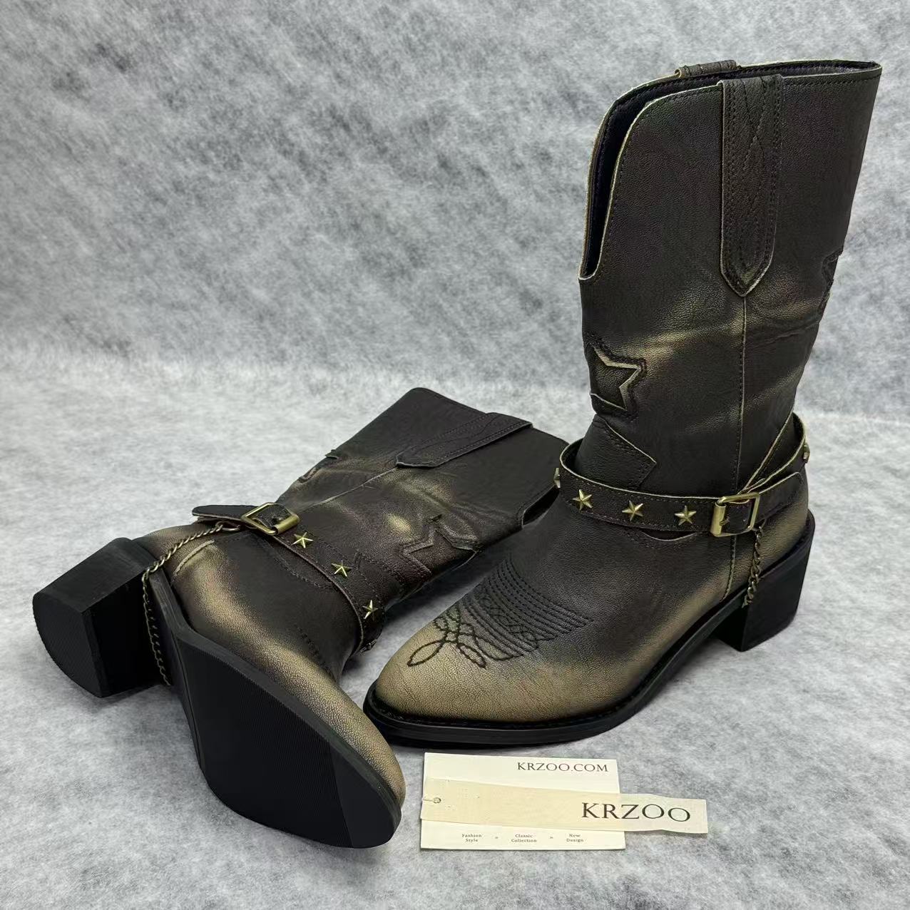 Painted and distressed western cowboy boots