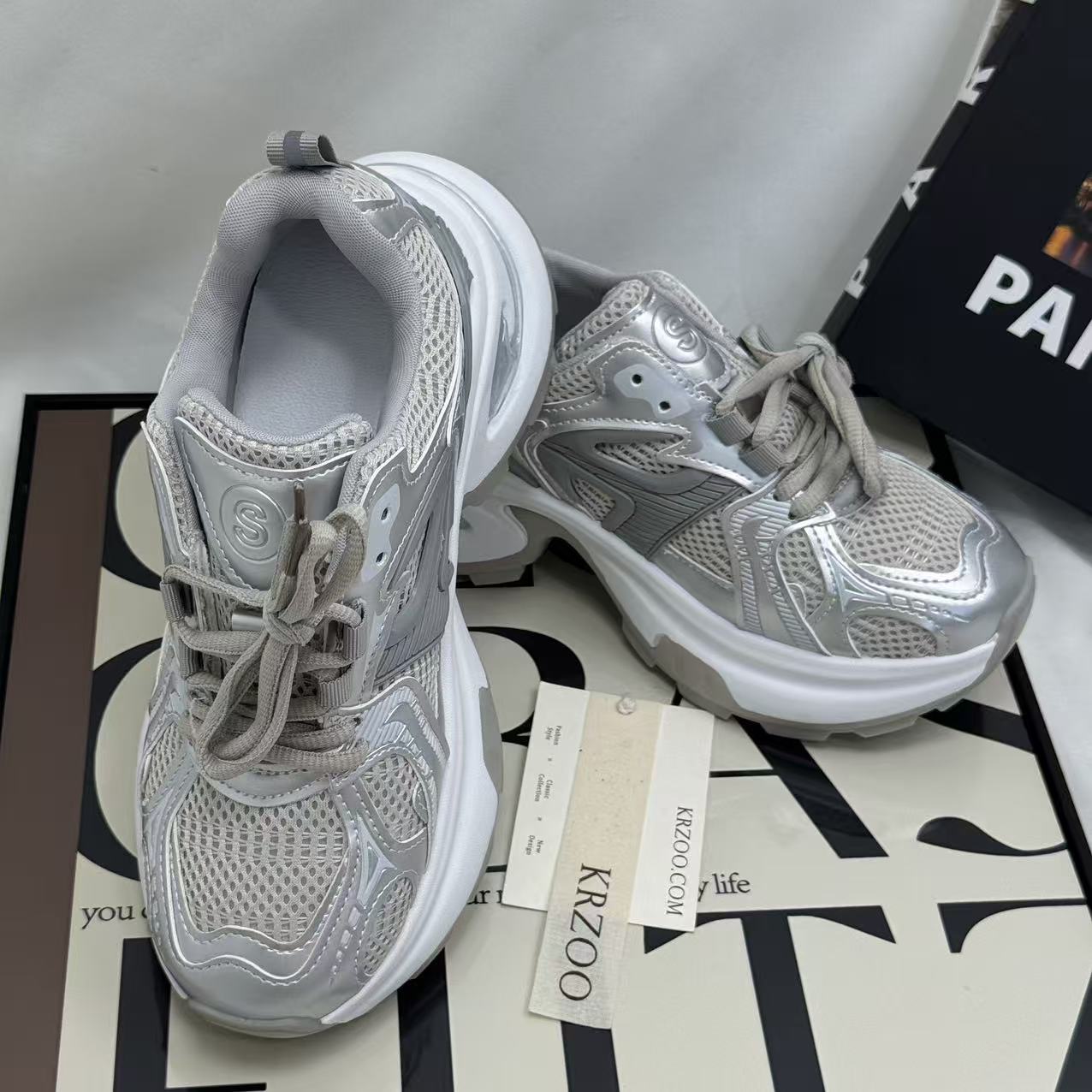 High-top mesh silver dad's shoes