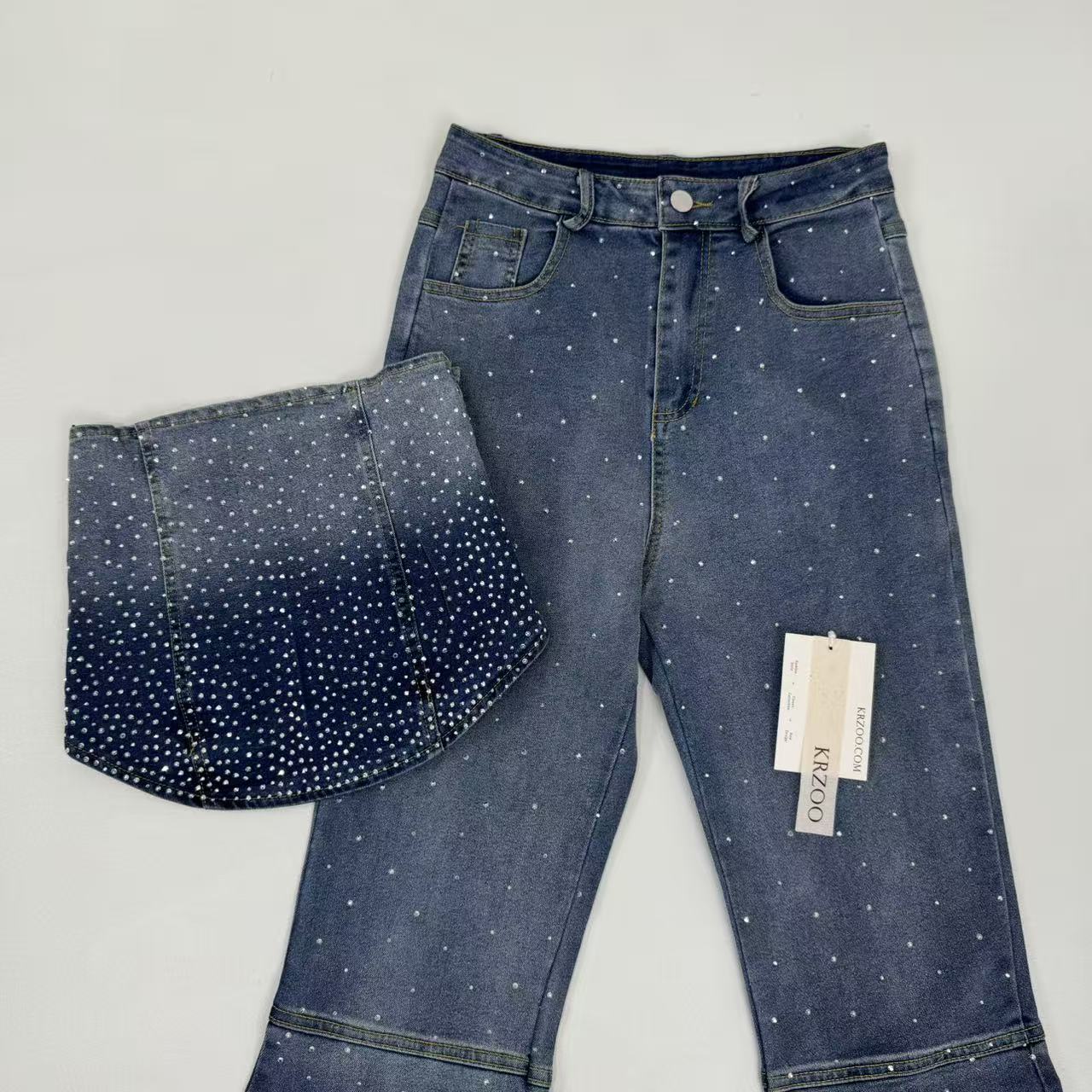 Stitched diamond topless flared jeans set