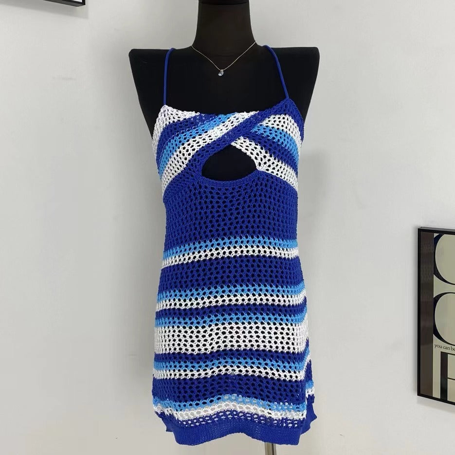 Striped Backless Maxi Dress