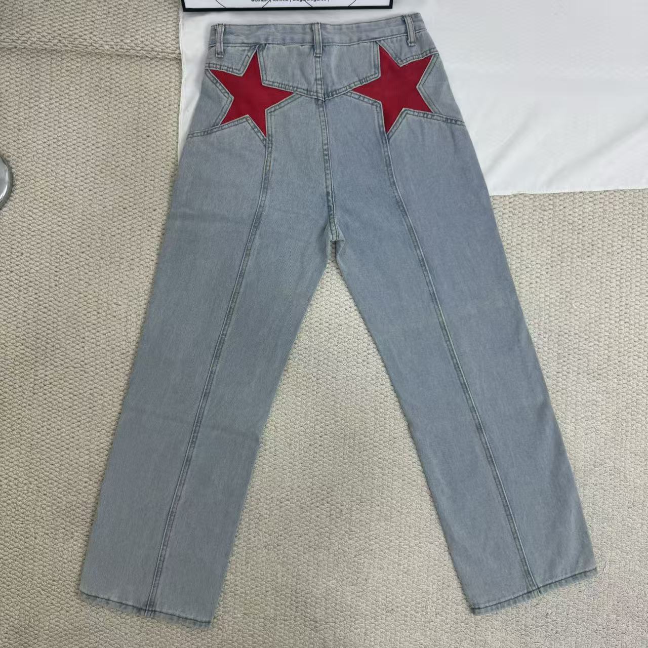 Straight-Leg Star-Patterned Floor-Length Trousers