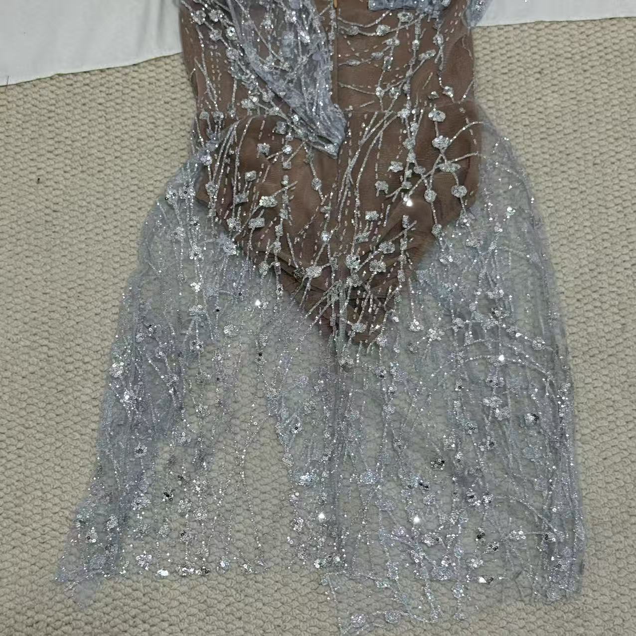 Silver Strapless Sequin Gown