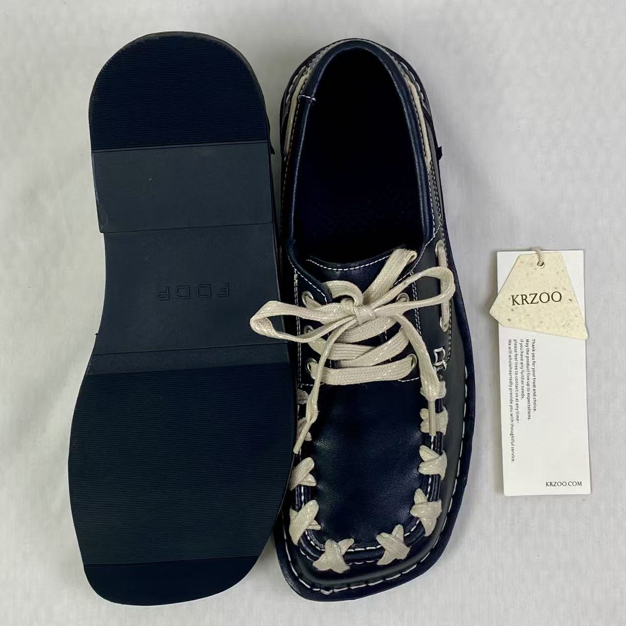 Retro woven design British style square-toe shoes