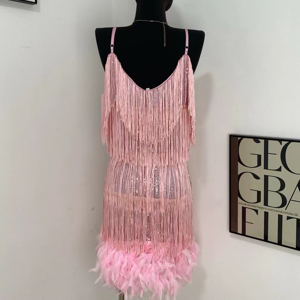 Feather patchwork dress