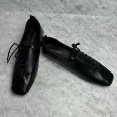 Mid-calf platform low-heeled leather shoes