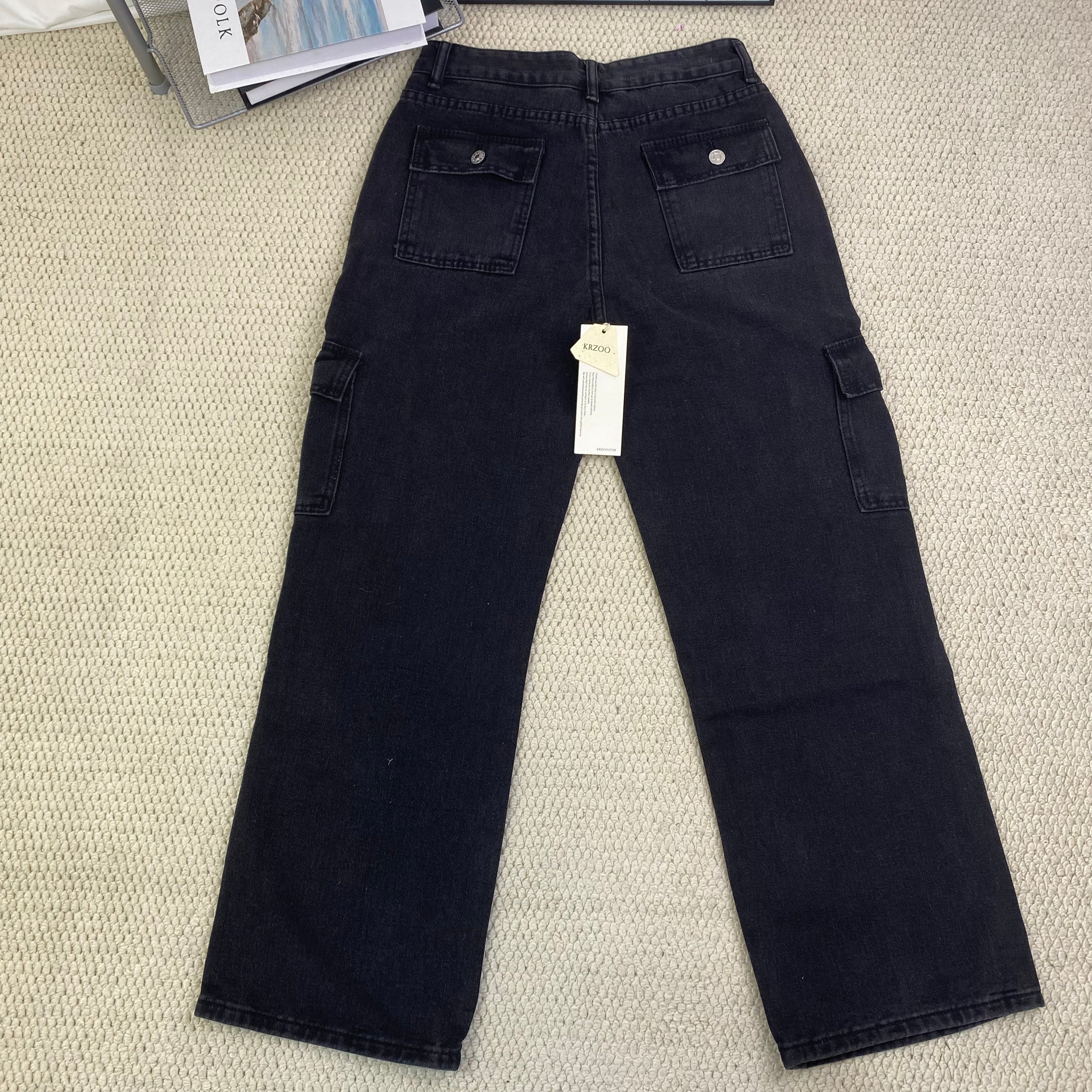 Washed multi-pocket straight-leg work pants