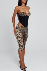 Strapless Top Low-Rise Pants Leopard Sequin Party 2pcs Set-Brown Pre Order
