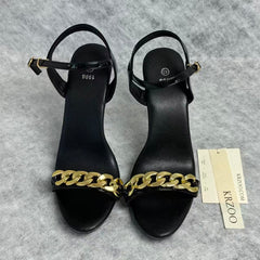 Transparent metal buckle thick heel ultra-high heel