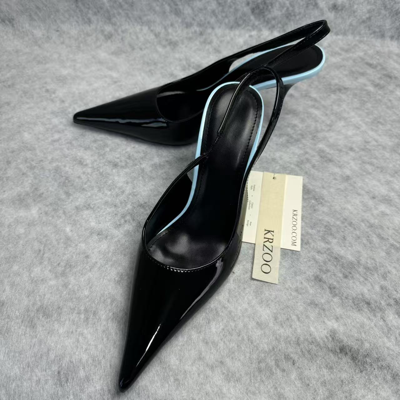 Leather upper low-heeled pointed-toe high-heeled shoes