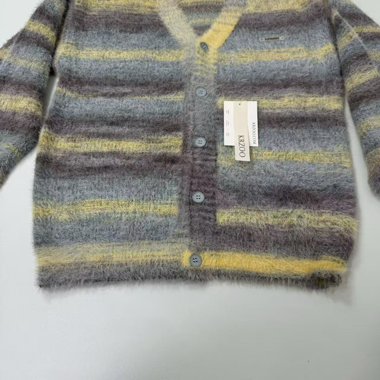 Multi-color striped V-neck pullover knitted sweater