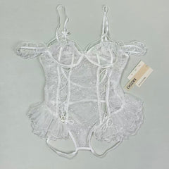 Backless and low-cut one-piece net-sheer uniform set