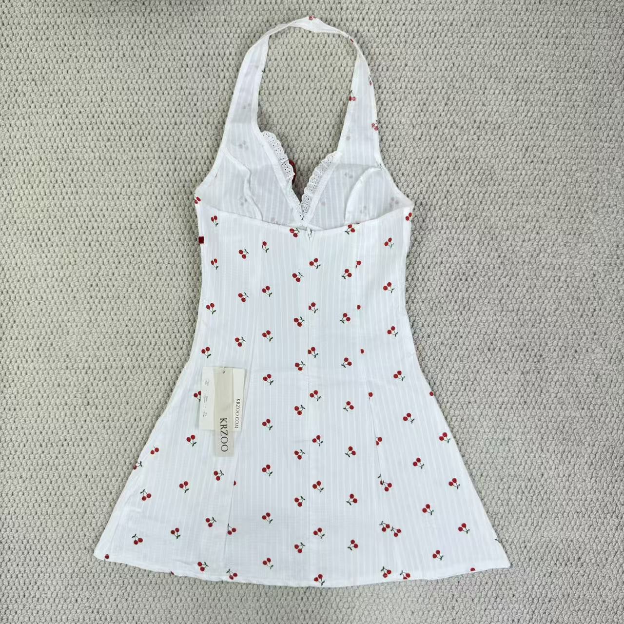 Deep V button-down backless cherry-neckline dress