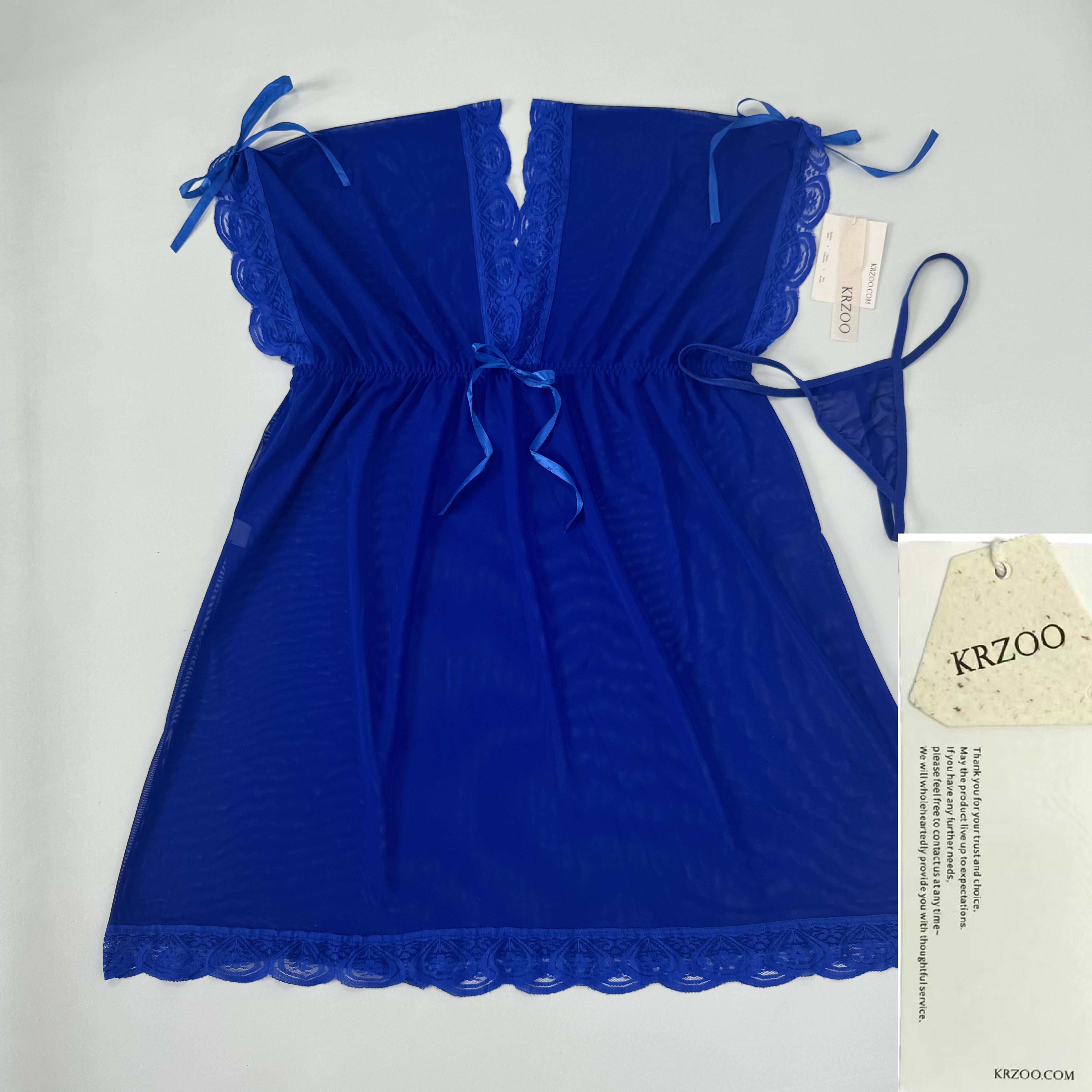 Deep V nightgown with net fabric and lace trim