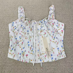 Printed halter-neck short-sleeved top