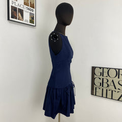 Sleeveless Short Dress With Bow
