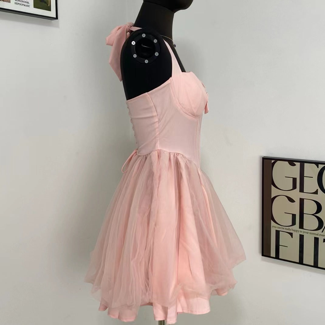 Sweet Herringbone Halterneck Dress