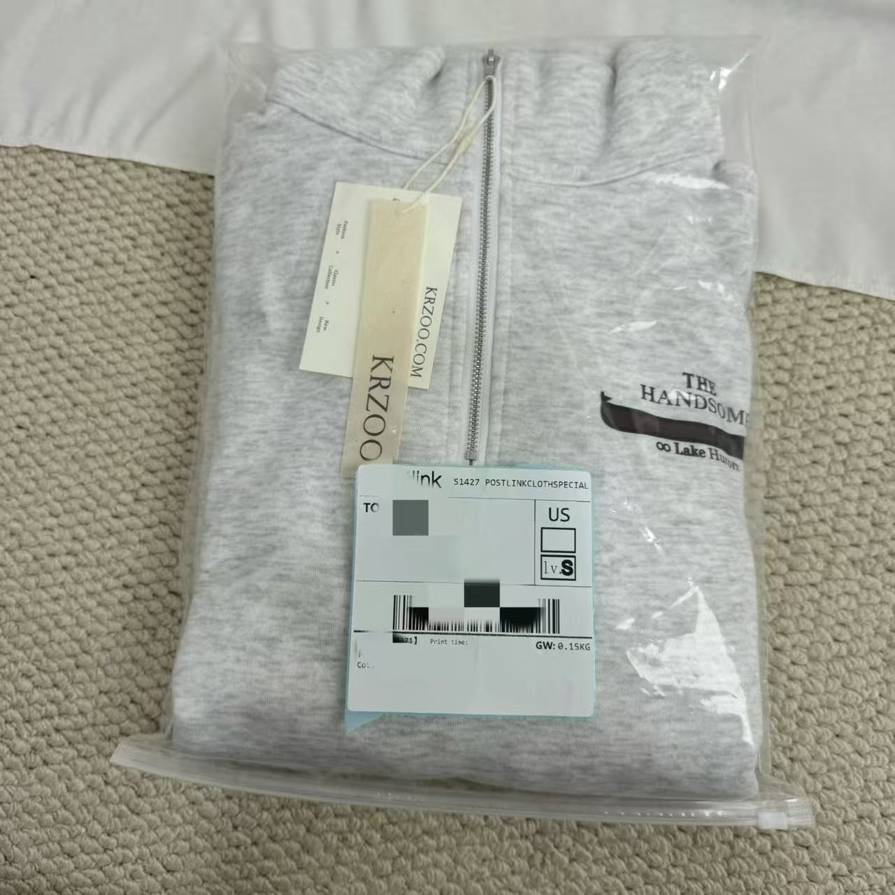 Letter-Print Sweatshirt with Center-Front Zipper