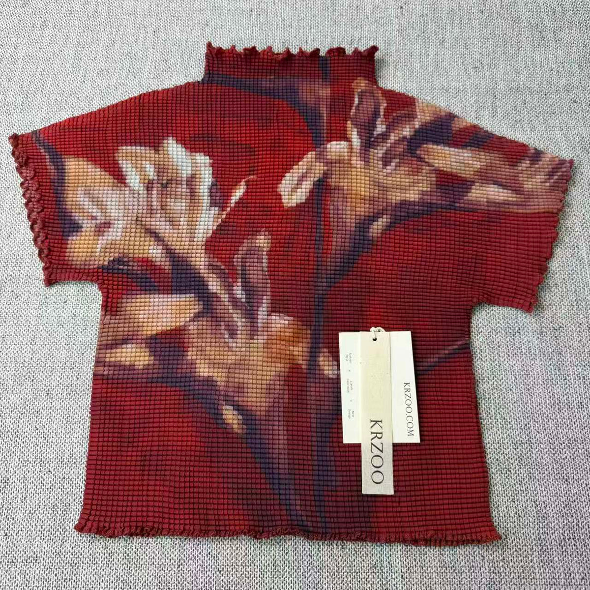 Ruffled lily flower high-neck short-sleeved shirt