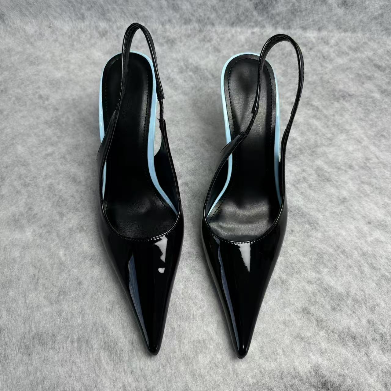 Leather upper low-heeled pointed-toe high-heeled shoes