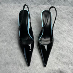 Leather upper low-heeled pointed-toe high-heeled shoes