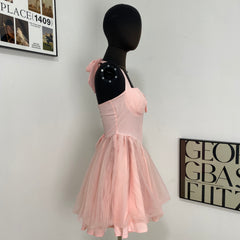 Sweet Herringbone Halterneck Dress