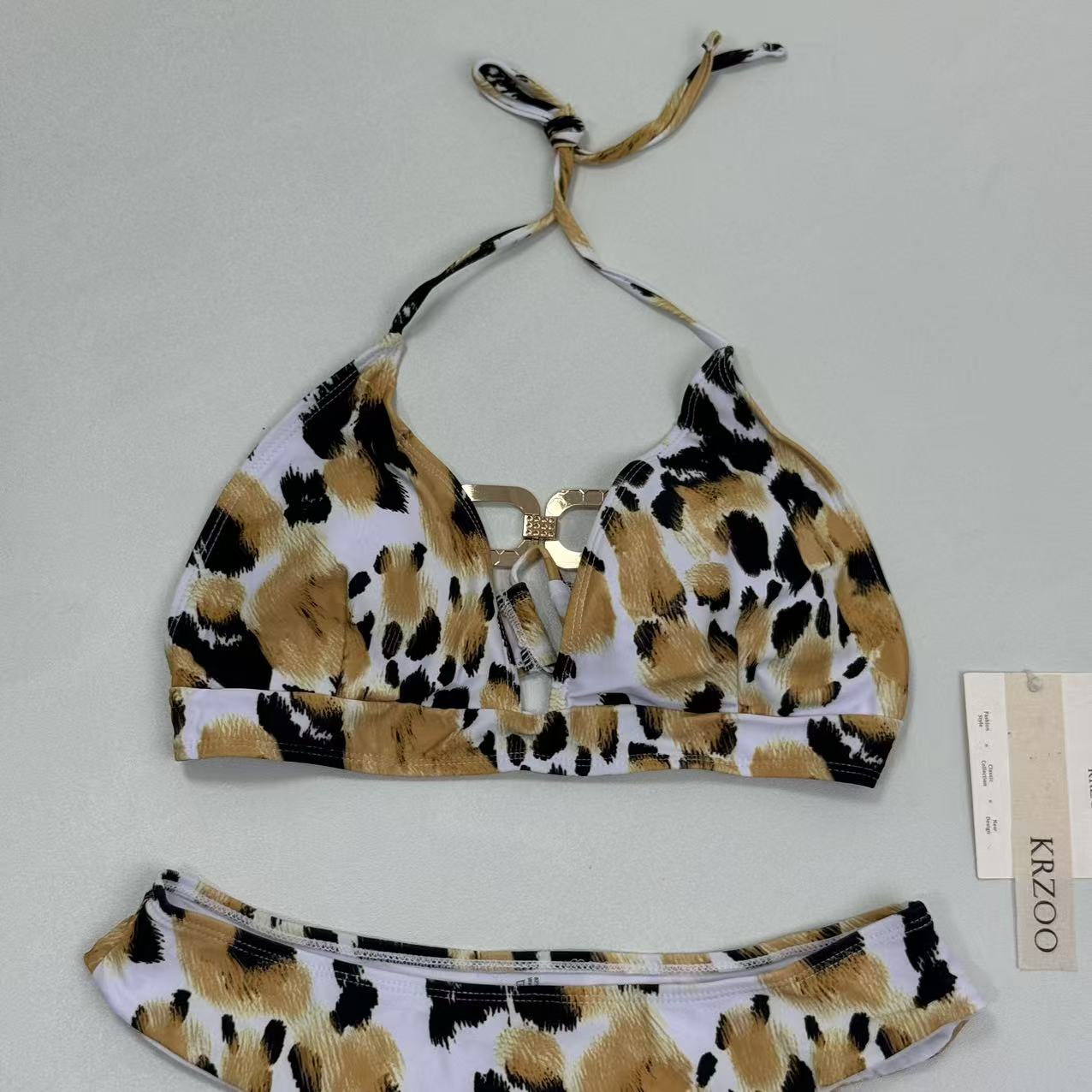 Leopard print two-piece swimming suit set