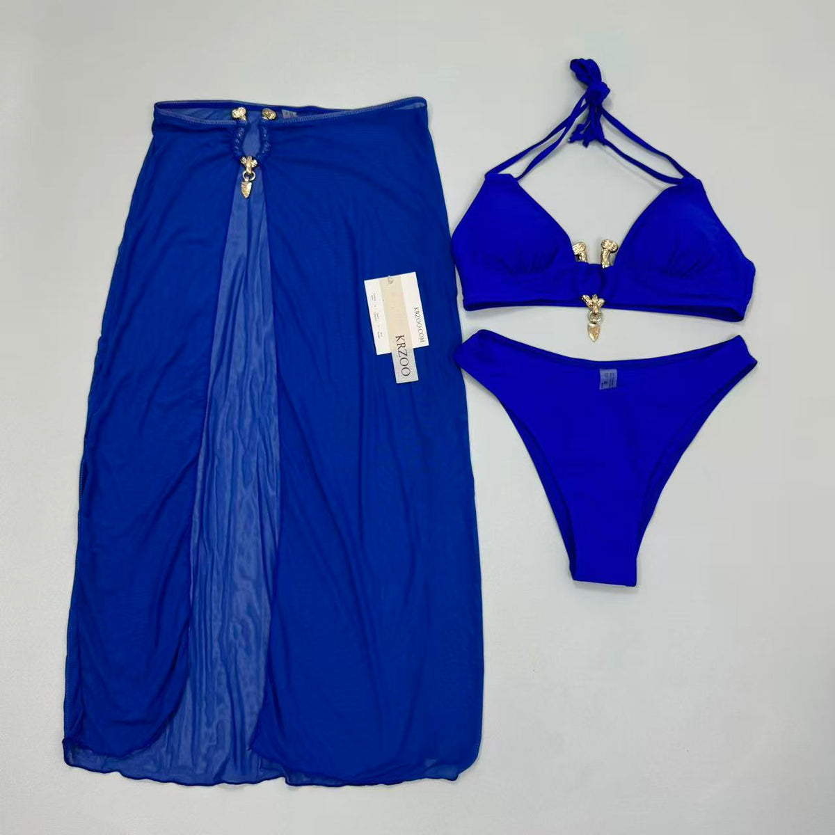Metal snap long-sleeved three-piece swimming suit