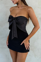 Bowknot Splicing Slim Solid Color Bodycon Tube Mini Dresses-Black
