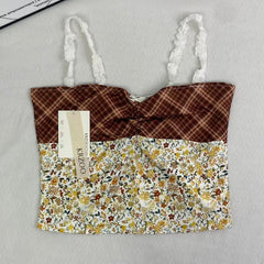 Floral pattern square-neck pleated T-shirt top