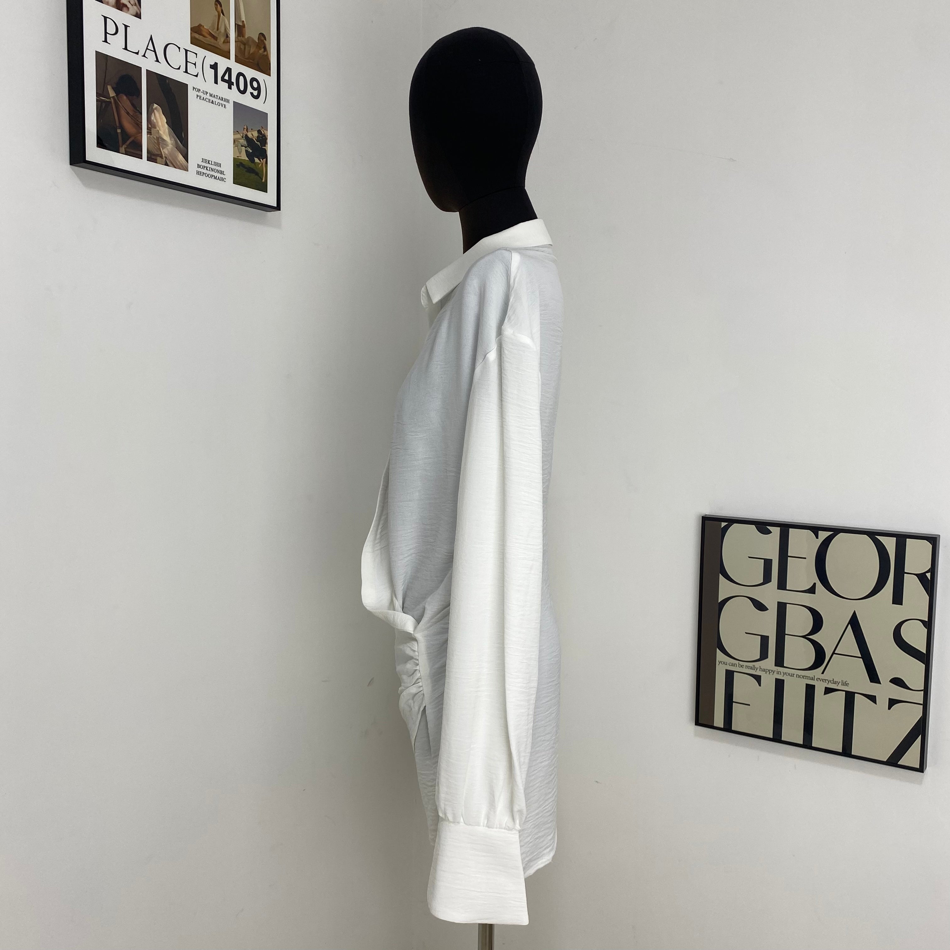White Shirt And Deep V-Neck Dress